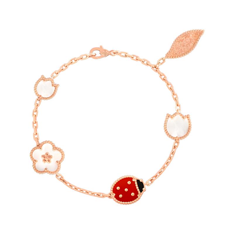 (Women) Van Cleef & Arpels Lucky Spring Ladybug Floral 18k Rose Gold Bracelet for Women VCARP7RR00