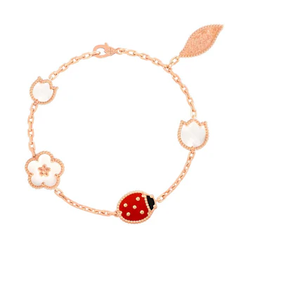 (Women) Van Cleef & Arpels Lucky Spring Ladybug Floral 18k Rose Gold Bracelet for Women VCARP7RR00