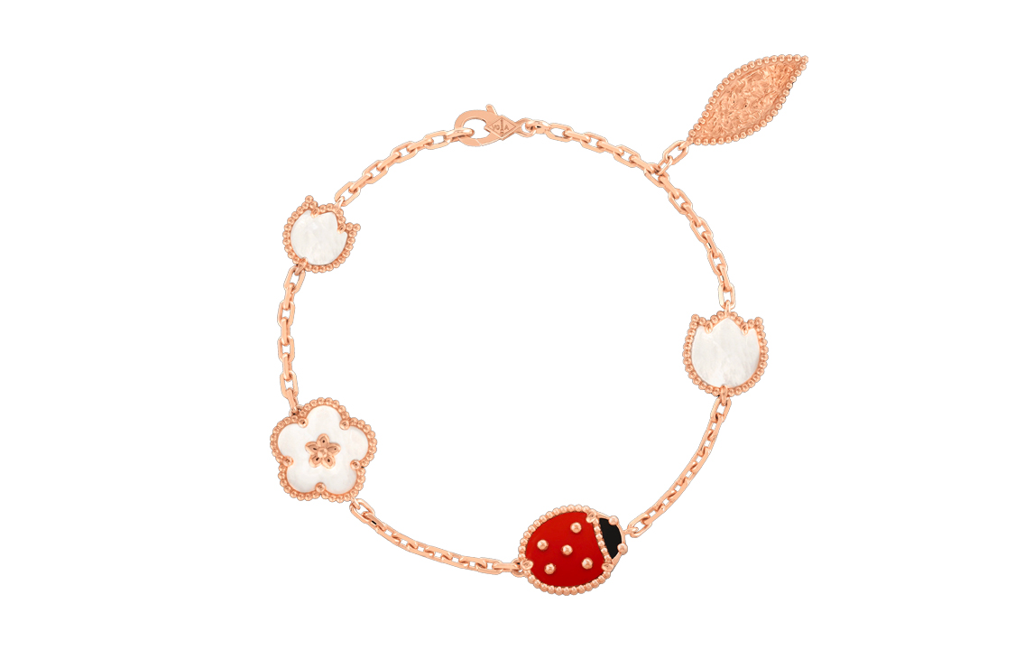 Shop (W) Van Cleef & Arpels Lucky Spring Gelang Emas Mawar 18k Wanita dengan Motif Kumbang VCARP7RR00