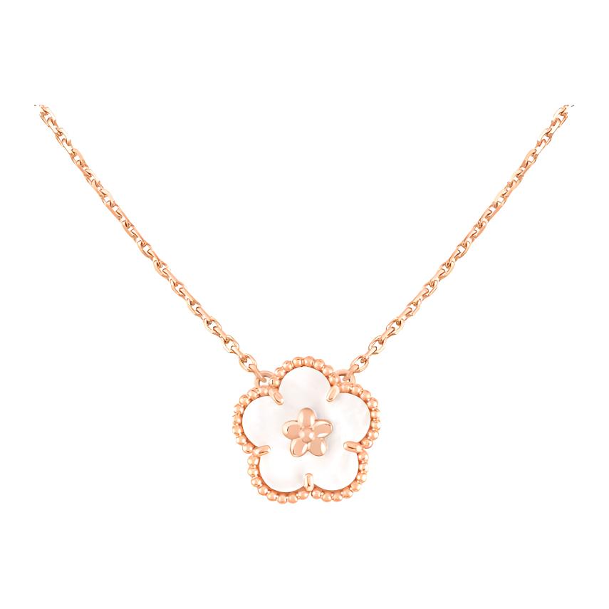 (Women) Van Cleef & Arpels Lucky Spring Plum Blossom 18K Rose Gold Mother-of-Pearl Necklace. VCARP9X100