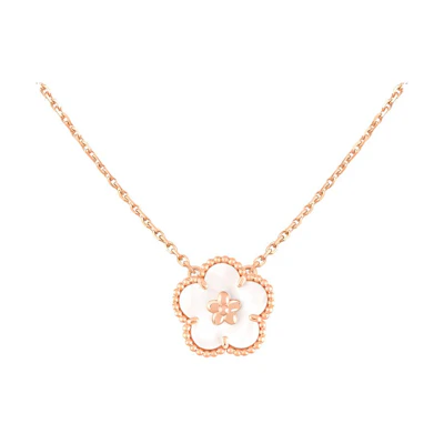 (Women) Van Cleef & Arpels Lucky Spring Plum Blossom 18K Rose Gold Mother-of-Pearl Necklace. VCARP9X100