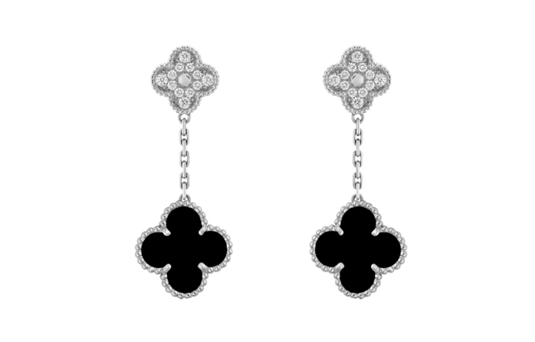 (Women) Van Cleef & Arpels Magic Alhambra Earrings White Gold Diamond Onyx  Jewelry VCARP2RA00