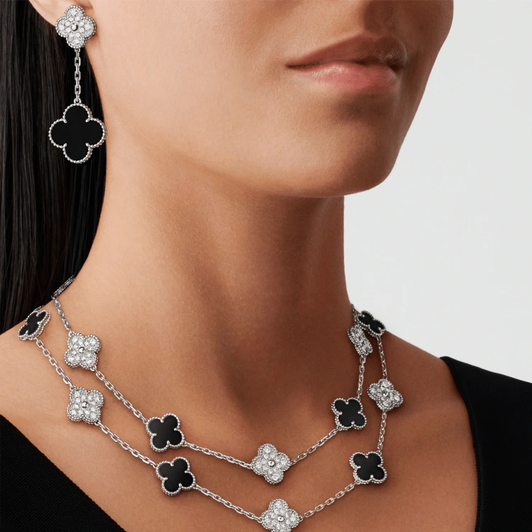 Shop (W) 梵克雅寶 Magic Alhambra 耳環 白金 鑽石 黑瑪瑙 珠寶 VCARP2RA00