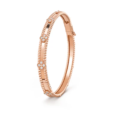 (Women) Van Cleef & Arpels Perlée Sweet Clovers 18K Rose Gold Diamond Bracelet. VCARP6X200
