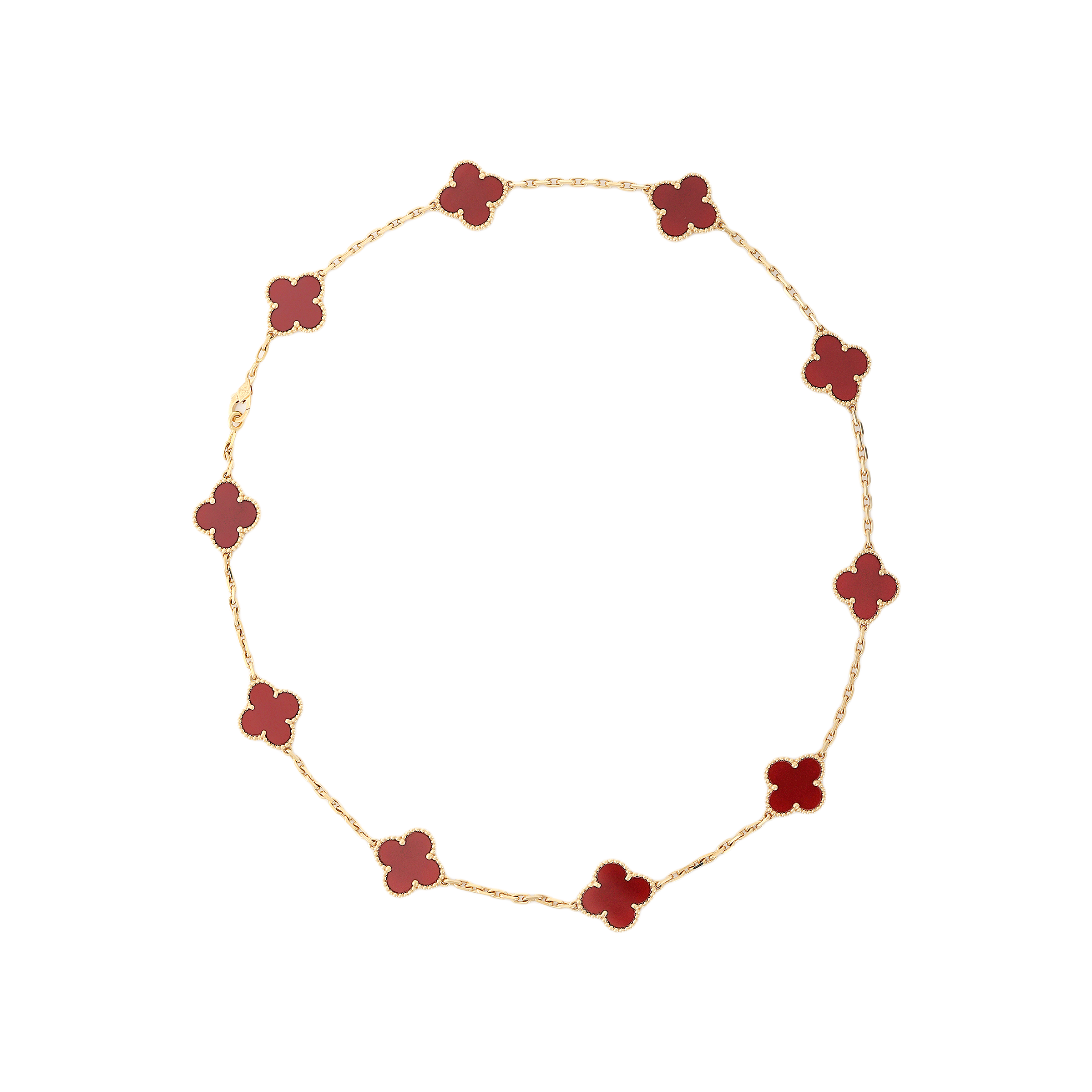 (Women) Van Cleef & Arpels Red Agate 10 Flower 4-Leaf Clover 18K Gold Necklace . VCARD40600