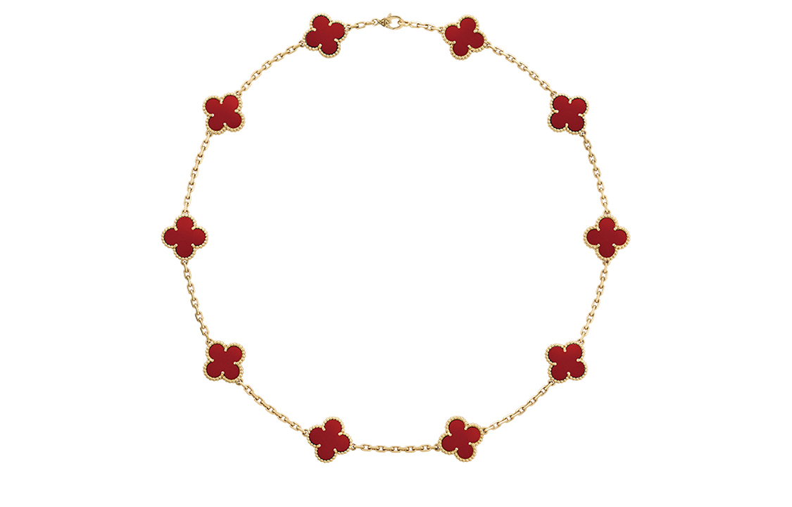 Purchase (W) Kalung Van Cleef & Arpels Red Agate 10 Flower 4-Leaf Clover Emas 18K. VCARD40600