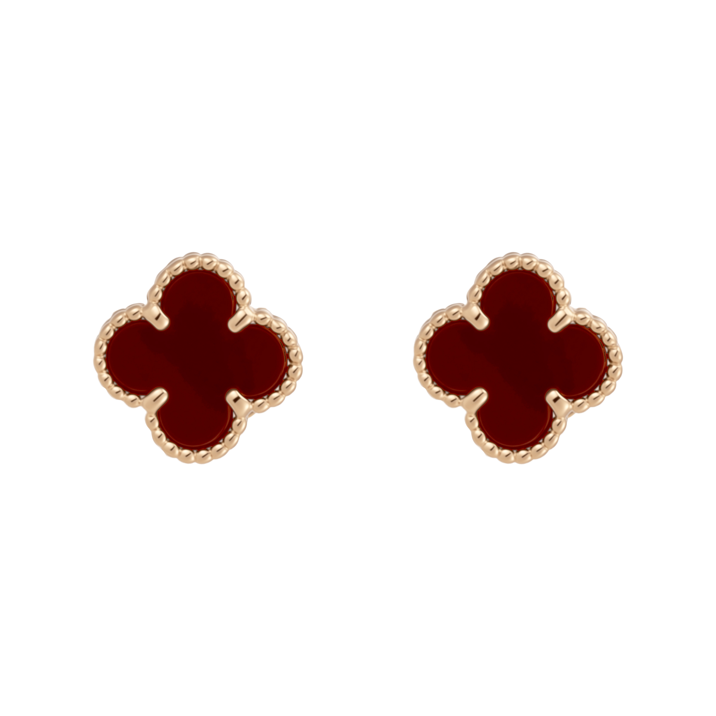 (Women) Van Cleef & Arpels Red Carnelian 18k Rose Gold Single Flower Earrings Women. VCARN6BO00