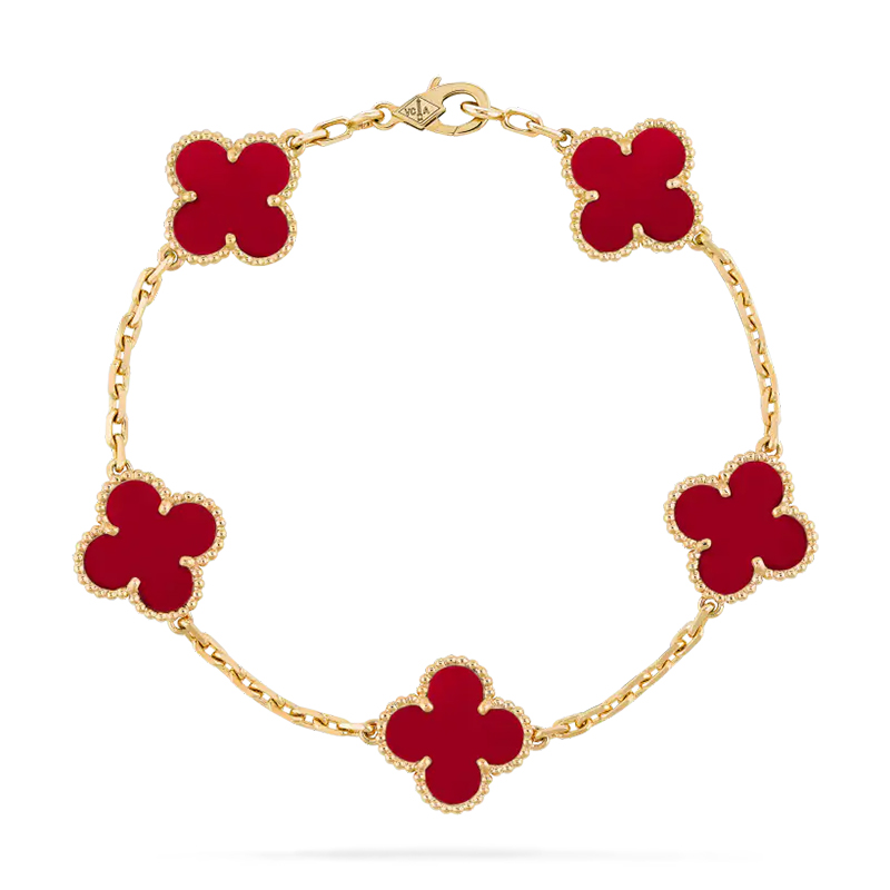 (Women) Van Cleef & Arpels Red Carnelian 5-Motif Bracelet in 18K Gold for Women. VCARD35500