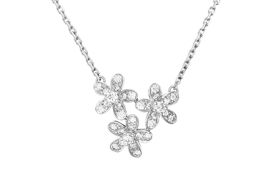 (Women) Van Cleef & Arpels Socrate 3-Flower White Gold Diamond Pendant for Women. VCARB14900