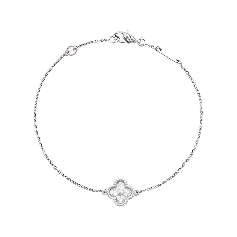 (Women) Van Cleef & Arpels Sweet Alhambra Diamond Clover Bracelet in White Gold for Women. VCARO85600