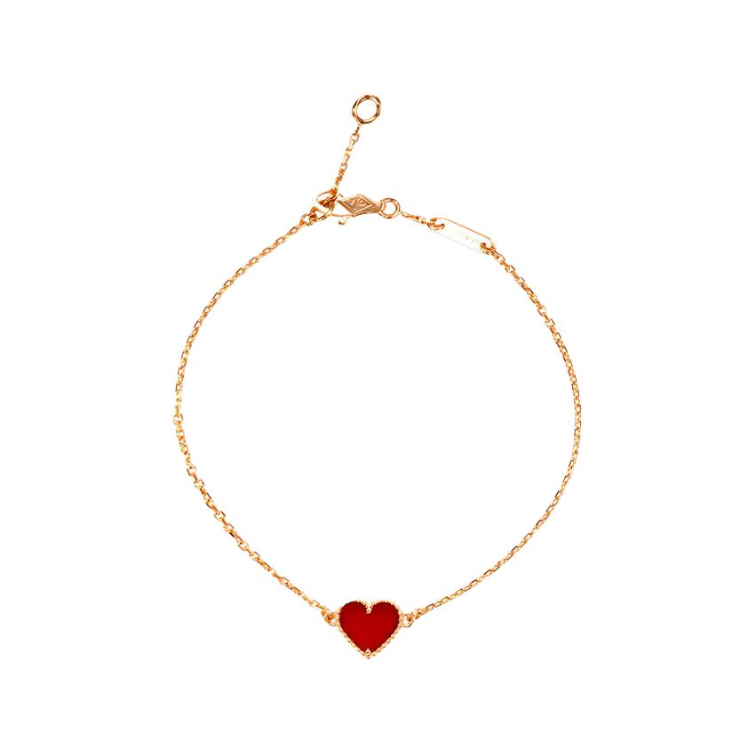 (Women) Van Cleef & Arpels Sweet Alhambra Red Carnelian Heart Bracelet in Rose Gold. VCARN59L00