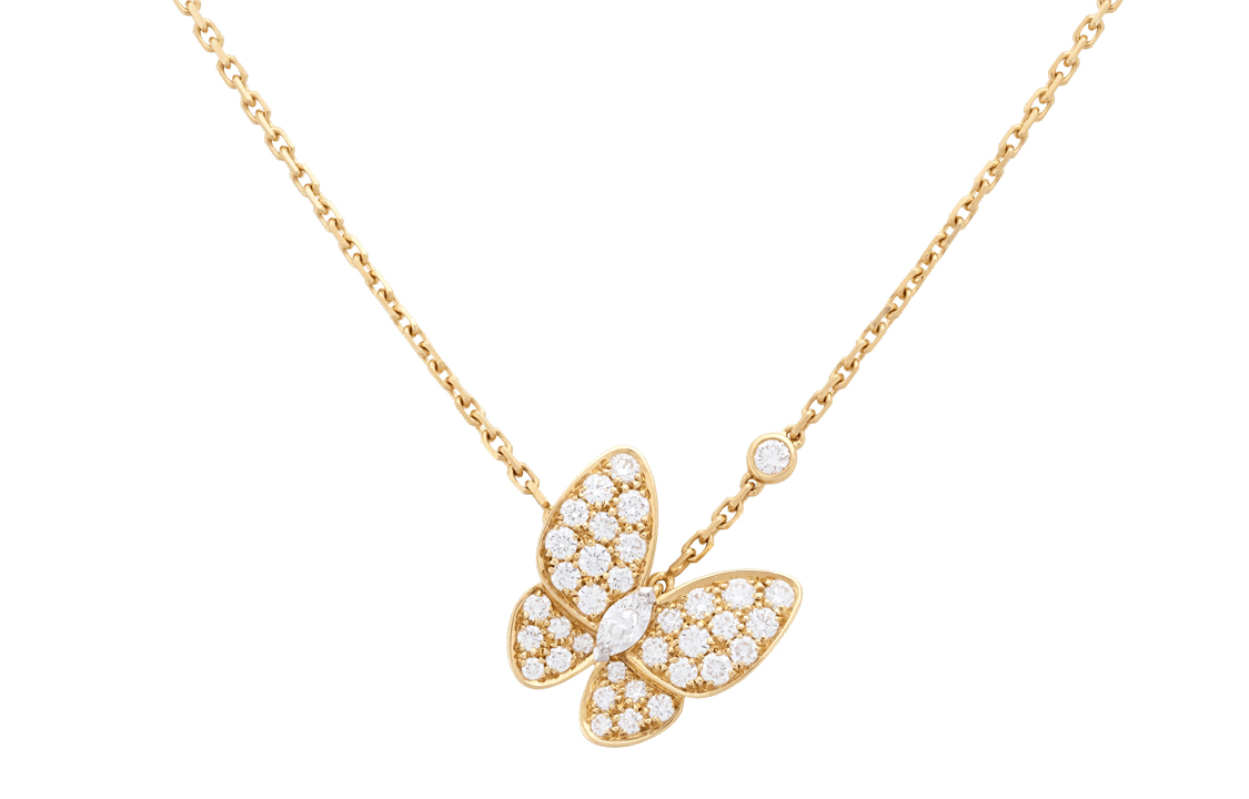 (Women) Van Cleef & Arpels Two Butterfly 18K Gold Diamond Pendant Necklace for Women. VCARP3DP00