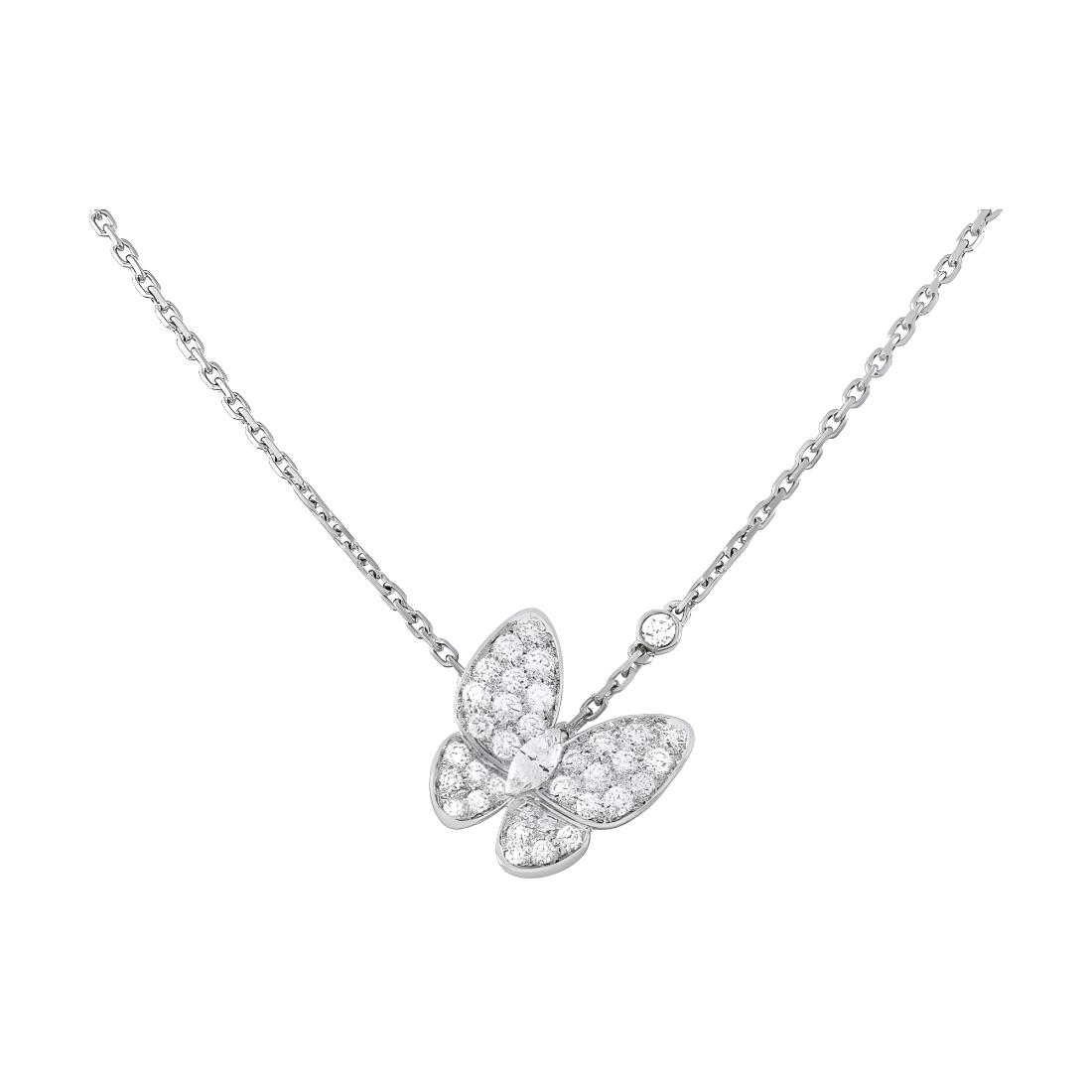 (Women) Van Cleef & Arpels Two Butterfly Pendant White Gold Necklace for Women. VCARO3M400