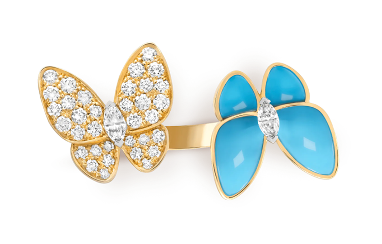 Shop (W) Van Cleef & Arpels Two Butterfly Cincin Emas Kuning Antara Jari. VCARP7UZ00