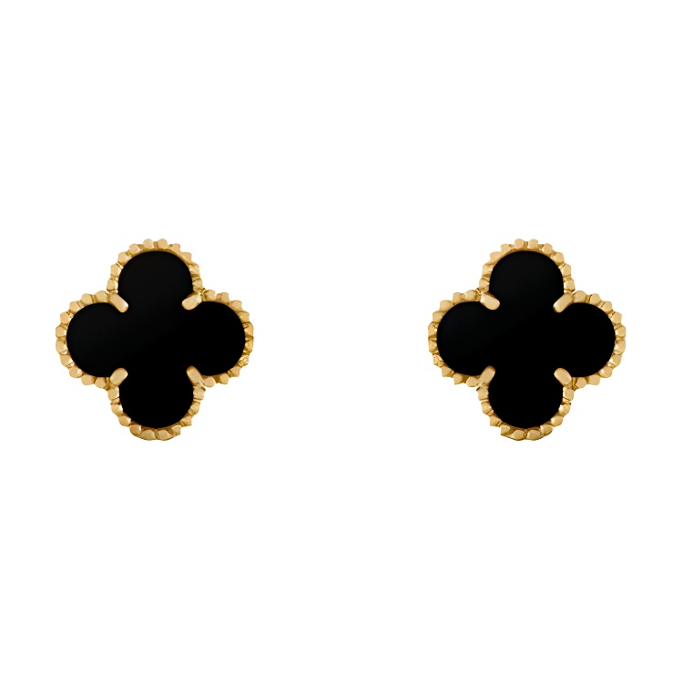 (Women) Van Cleef & Arpels Vintage Alhambra 15mm Clover Gold Onyx Earrings for Women. VCARA44200