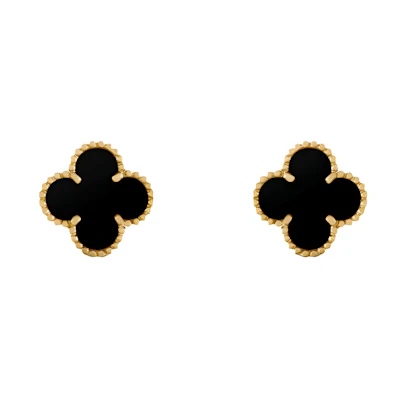 (Women) Van Cleef & Arpels Vintage Alhambra 15mm Clover Gold Onyx Earrings for Women. VCARA44200