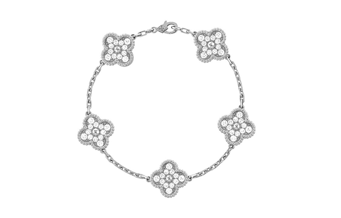 (Women) Van Cleef & Arpels Vintage Alhambra 5-Motif 18K White Gold Clover Bracelet Women. VCARA41500