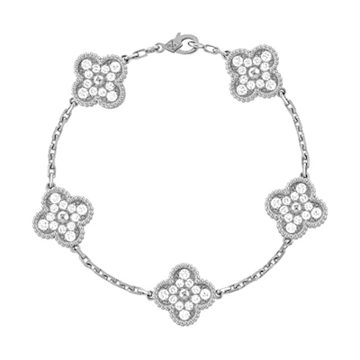 (Women) Van Cleef & Arpels Vintage Alhambra 5-Motif 18K White Gold Clover Bracelet Women. VCARA41500