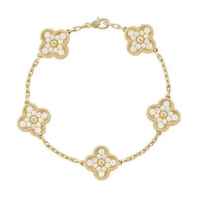 (Women) Van Cleef & Arpels Vintage Alhambra Diamond Clover 5-Motif Bracelet. vcara41400