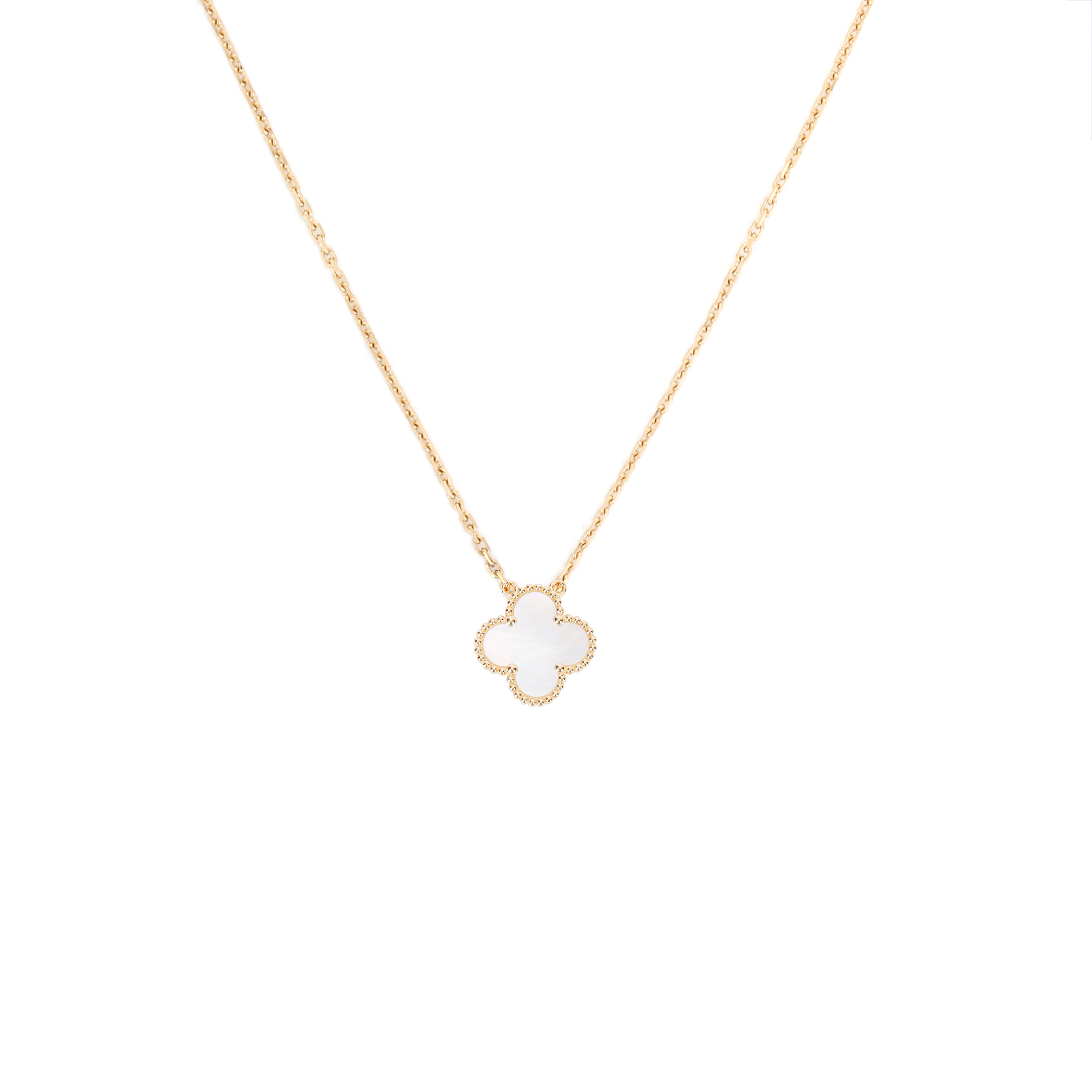 (Women) Van Cleef & Arpels White Mother-of-Pearl Clover 18K Gold Necklace for Women. VCARA45900