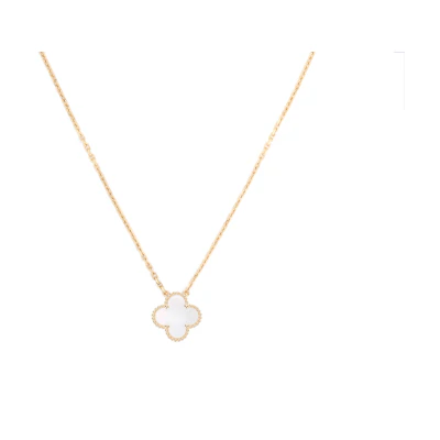 (Women) Van Cleef & Arpels White Mother-of-Pearl Clover 18K Gold Necklace for Women. VCARA45900