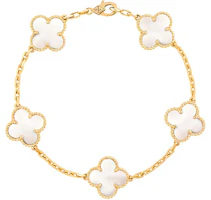(Women) Van Cleef & Arpels White Mother of Pearl Gold Five-Motif Bracelet for Women. VCARA41800 (Women) Van Cleef & Arpels White Mother of Pearl Gold Five-Motif Bracelet for Women. VCARA41800