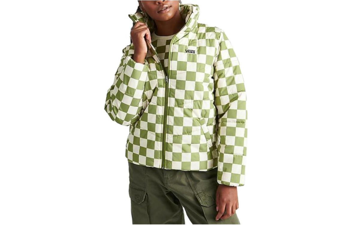 (Women) Vans  Retro Checkerboard Puffer Jacket Green. VN0A7YK6310
