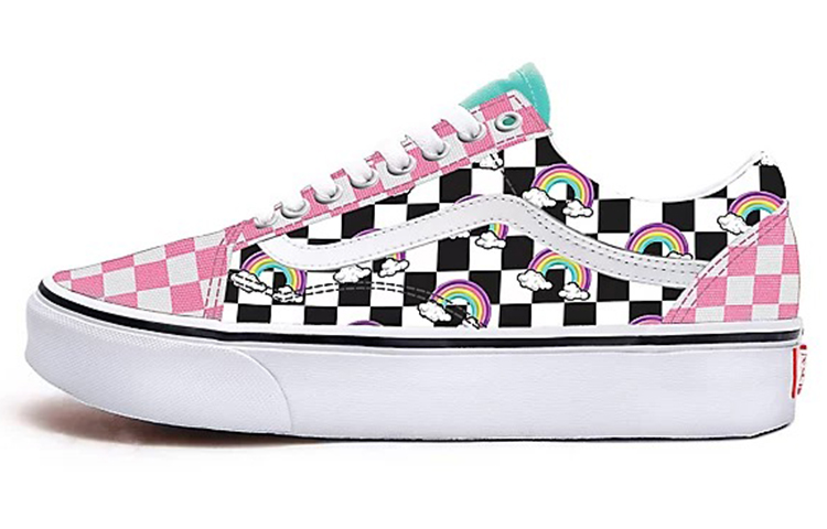 Buy Vans 自訂彩虹老學派 女款 粉白棋盤格印畫