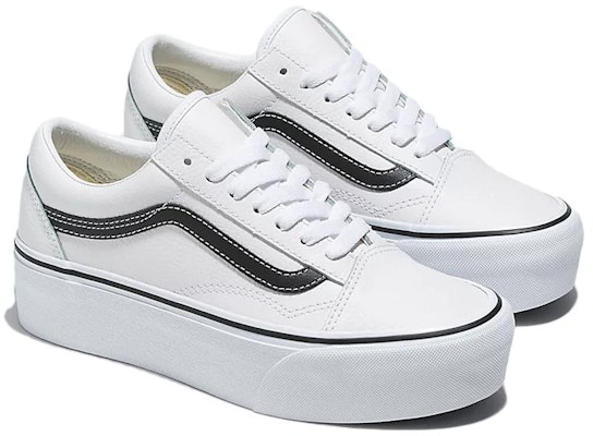 (W) Vans Old Skool Stackform Kulit 'Putih Hitam' VN0A7Q5MTWB Order (W) Vans Old Skool Stackform Kulit 'Putih Hitam' VN0A7Q5MTWB