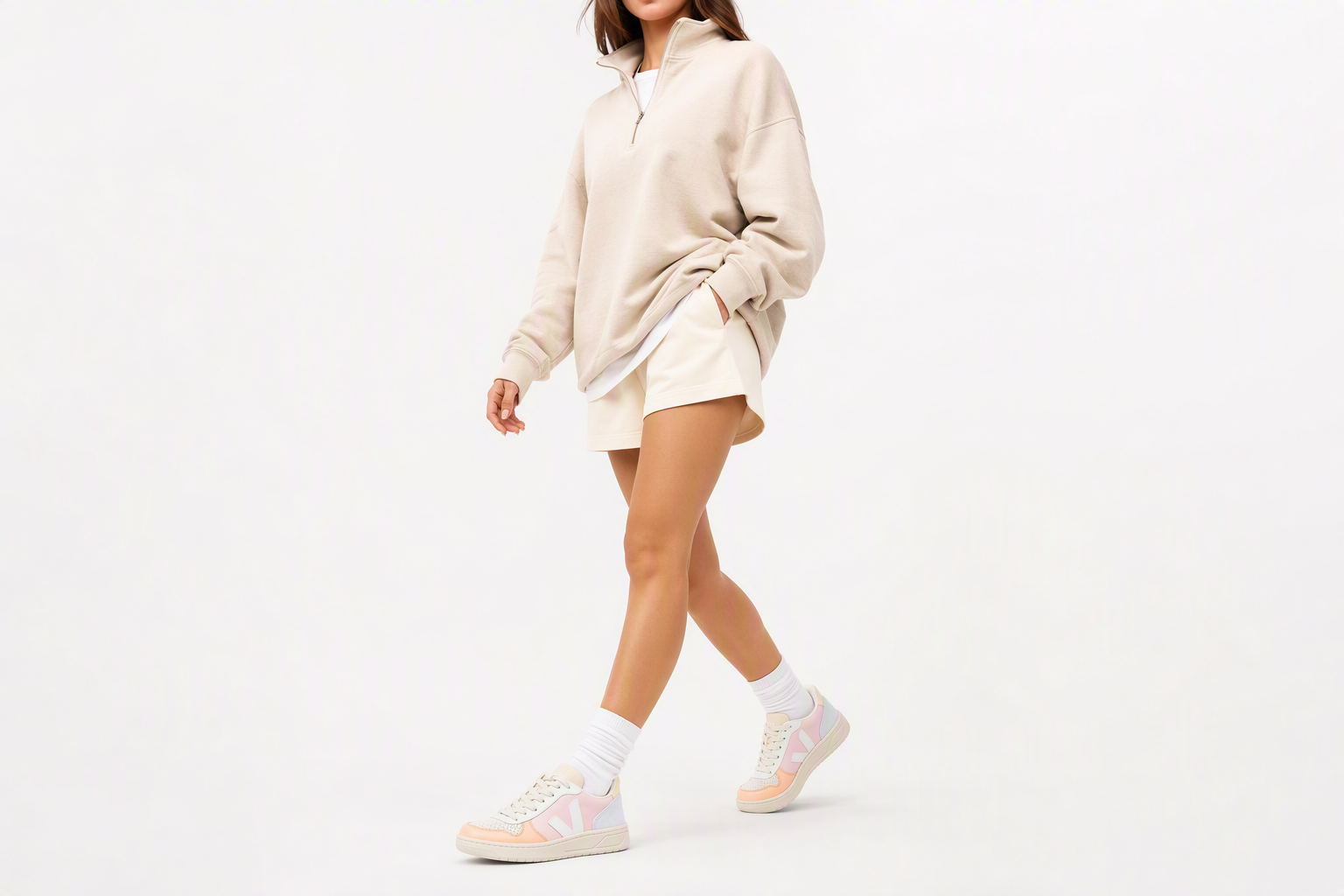 Order VEJA V-10 皮革 低幫圓頭綁帶 時尚板鞋 女款 粉橙