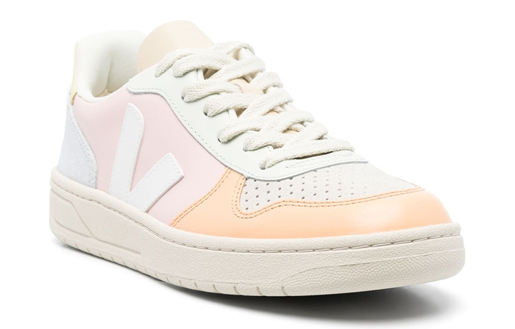 Lookbook VEJA V-10 皮革 低幫圓頭綁帶 時尚板鞋 女款 粉橙