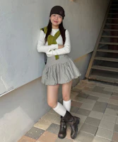 (Women) VELOEL Beige Balloon Ribbon Striped Skirt 26ssbl006BE (Women) VELOEL Beige Balloon Ribbon Striped Skirt 26ssbl006BE