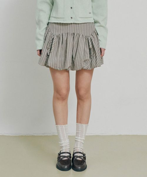 Order (Women) VELOEL Beige Balloon Ribbon Striped Skirt 26ssbl006BE