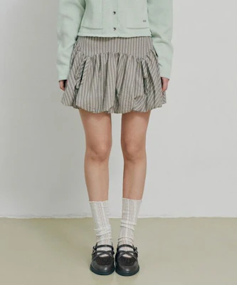 (Women) VELOEL Beige Balloon Ribbon Striped Skirt 26ssbl006BE Order (Women) VELOEL Beige Balloon Ribbon Striped Skirt 26ssbl006BE