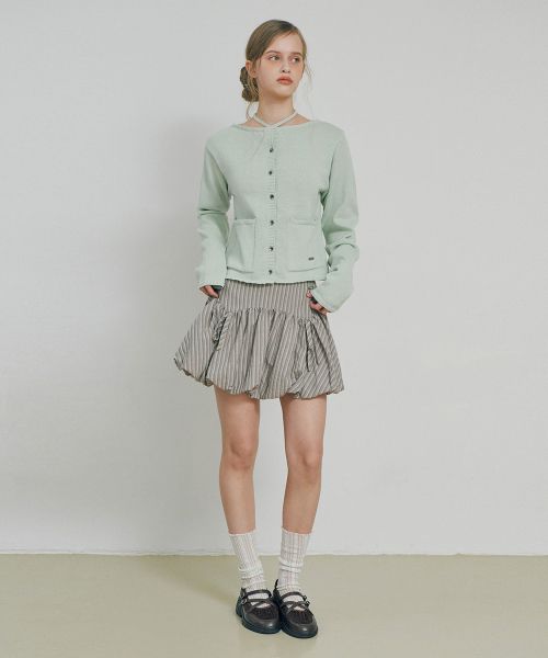 Lookbook (Women) VELOEL Beige Balloon Ribbon Striped Skirt 26ssbl006BE