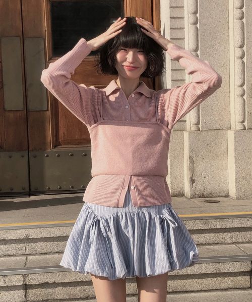 (Women) VELOEL Blue Balloon Ribbon Striped Skirt 26ssbl006BL