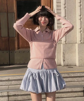 (Women) VELOEL Blue Balloon Ribbon Striped Skirt 26ssbl006BL Buy (Women) VELOEL Blue Balloon Ribbon Striped Skirt 26ssbl006BL