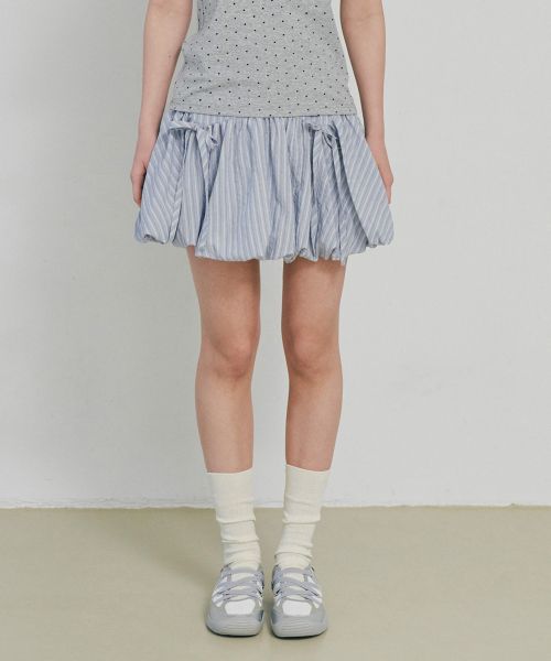 Lookbook (Women) VELOEL Blue Balloon Ribbon Striped Skirt 26ssbl006BL