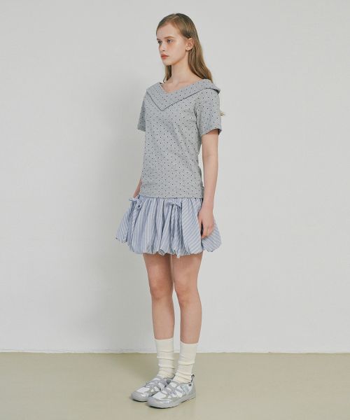 Shop (Women) VELOEL Blue Balloon Ribbon Striped Skirt 26ssbl006BL