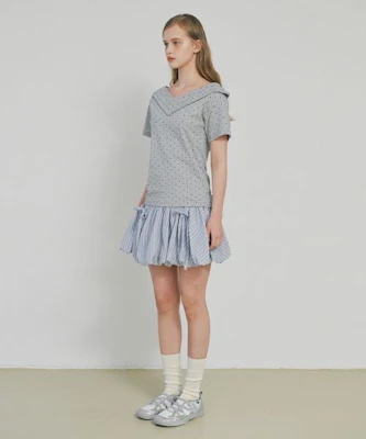 (Women) VELOEL Blue Balloon Ribbon Striped Skirt 26ssbl006BL Shop (Women) VELOEL Blue Balloon Ribbon Striped Skirt 26ssbl006BL