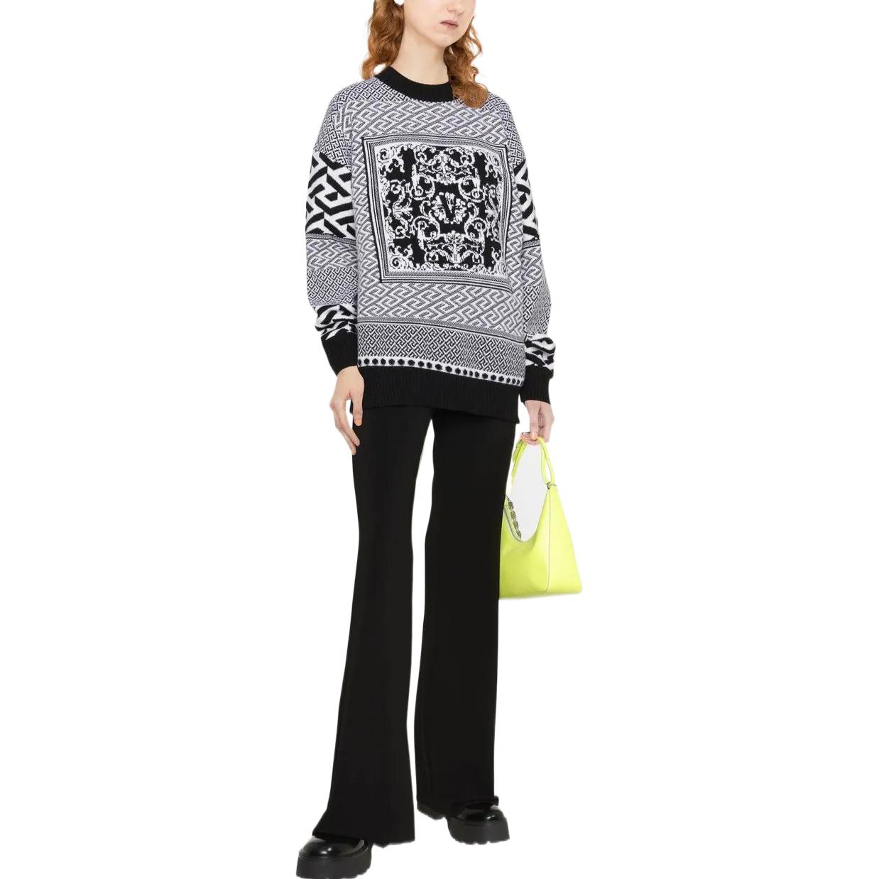 (Women) VERSACE  Abstract Jacquard Knit Wool Sweater Grey Pullover. 10062821A-042492-B020 圖 3