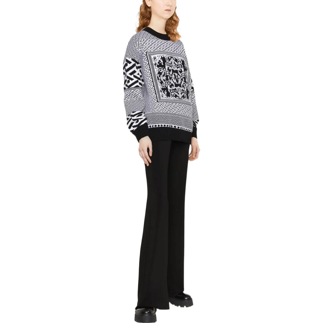 (Women) VERSACE  Abstract Jacquard Knit Wool Sweater Grey Pullover. 10062821A-042492-B020 圖 5
