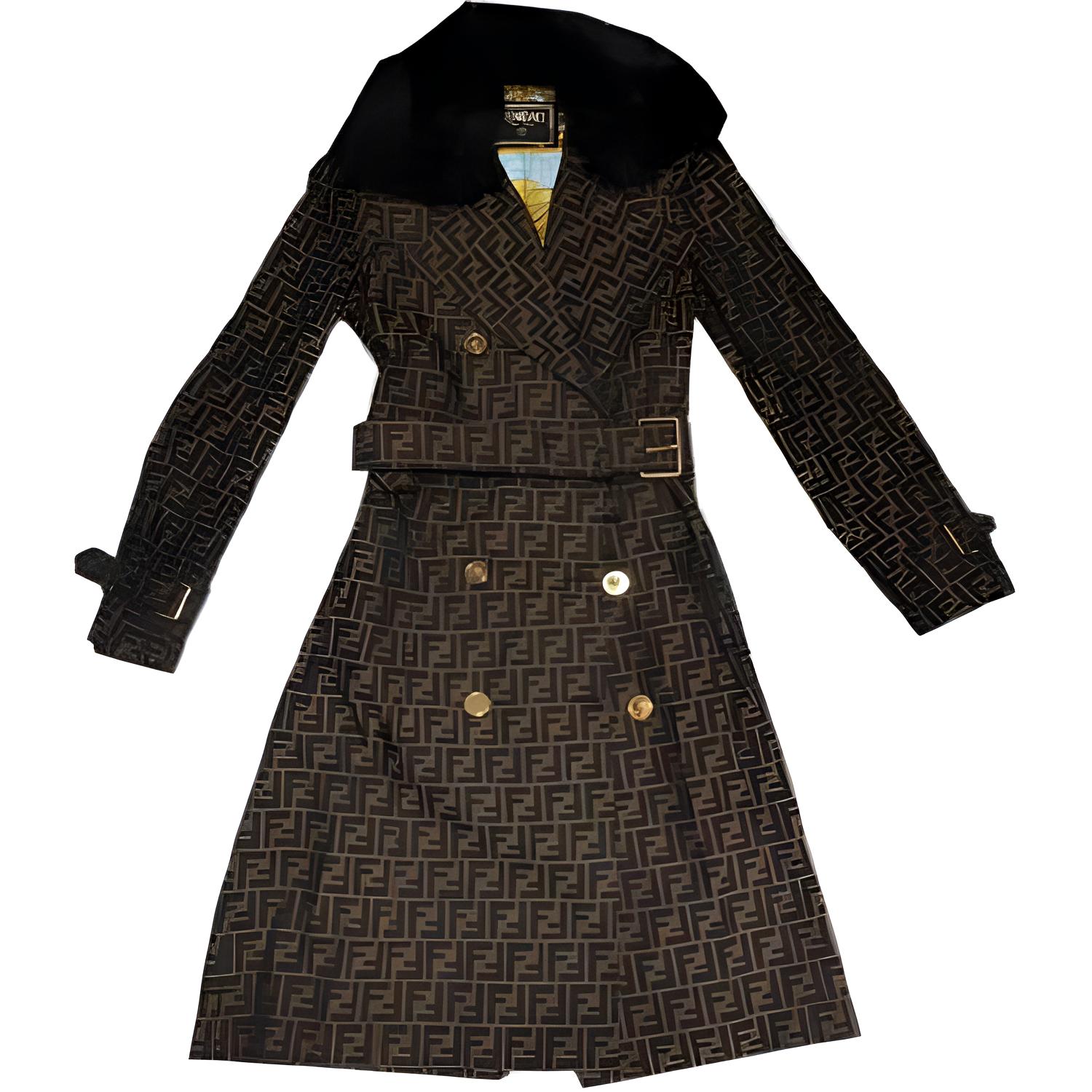 (Women) VERSACE  All-Over Print Double-Breasted Coat Brown Long Sleeve 100535-1A3315-2N110