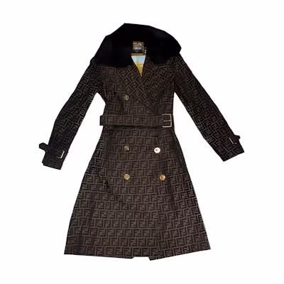 (Women) VERSACE All-Over Print Double-Breasted Coat Brown Long Sleeve 100535-1A3315-2N110