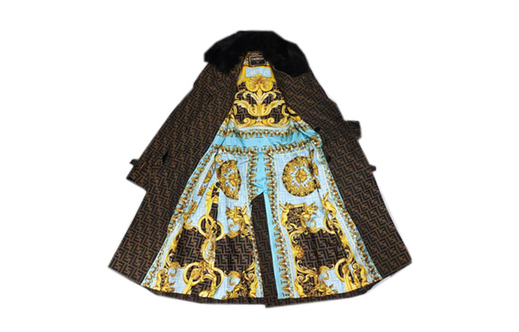 Shop (W) 베르사체 올오버 프린트 더블브레스트 코트 브라운 긴소매 100535-1A3315-2N110