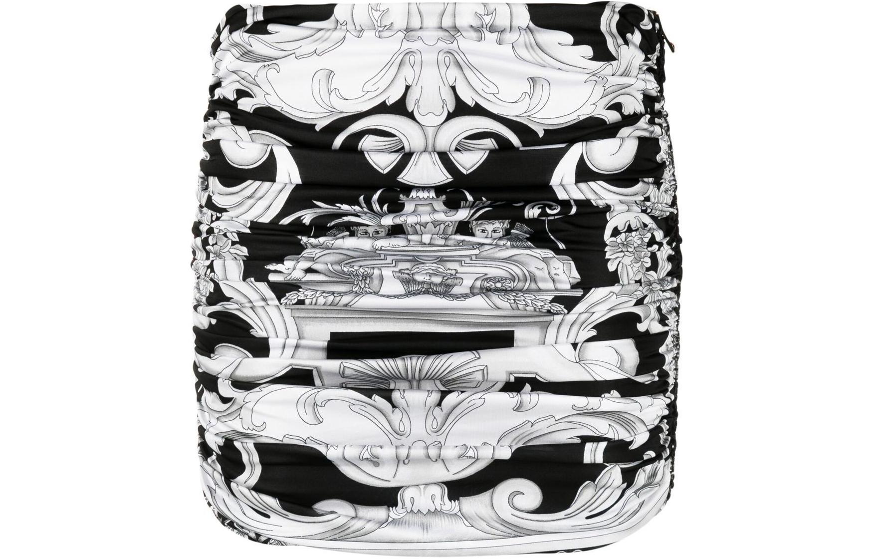 (Women) VERSACE  Black Allover Print Zip-Up Casual Mini Skirt 1005902-1A04413-5B040