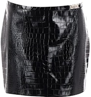 (Women) Versace Black Croc-Embossed Mini Leather Skirt 1011414-1A08447-1B000 (Women) Versace Black Croc-Embossed Mini Leather Skirt 1011414-1A08447-1B000