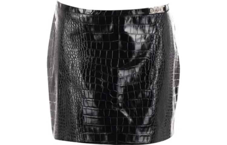 Order (W) Falda Mini de Cuero Embozado de Cocodrilo Negra Versace 1011414-1A08447-1B000