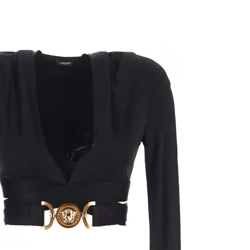 Cheap (W) VERSACE Baju Hitam Lengan Panjang dengan Potongan V Dalam Berongga 1007885-1A00572-1B000