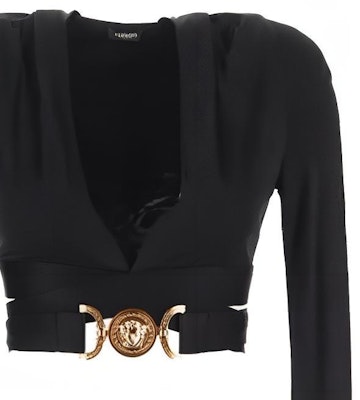 (W) VERSACE Baju Hitam Lengan Panjang dengan Potongan V Dalam Berongga 1007885-1A00572-1B000 Cheap (W) VERSACE Baju Hitam Lengan Panjang dengan Potongan V Dalam Berongga 1007885-1A00572-1B000